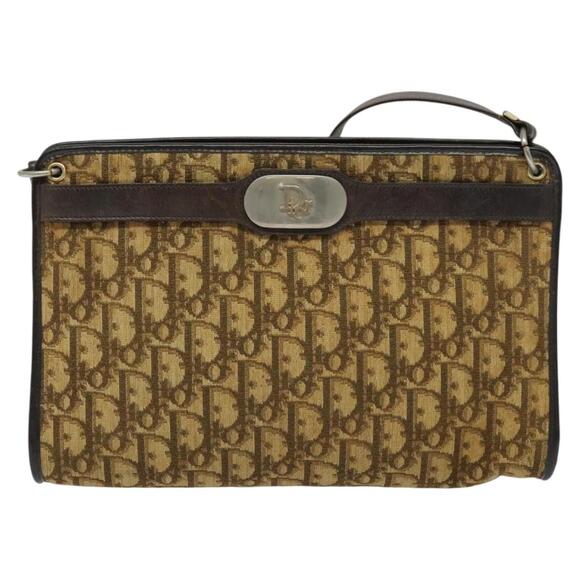 DIOR Trotter Canvas Shoulder Bag Brown Gold - Picture 2 of 12